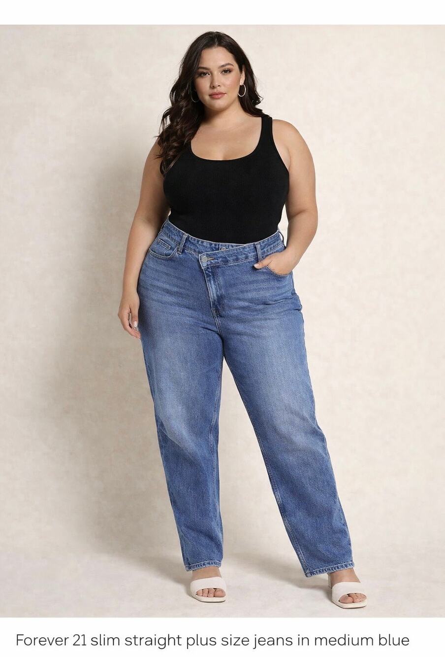 Forever 21 Plus Size Slim Straight Jeans Crossover Waist Blue Denim Size 18